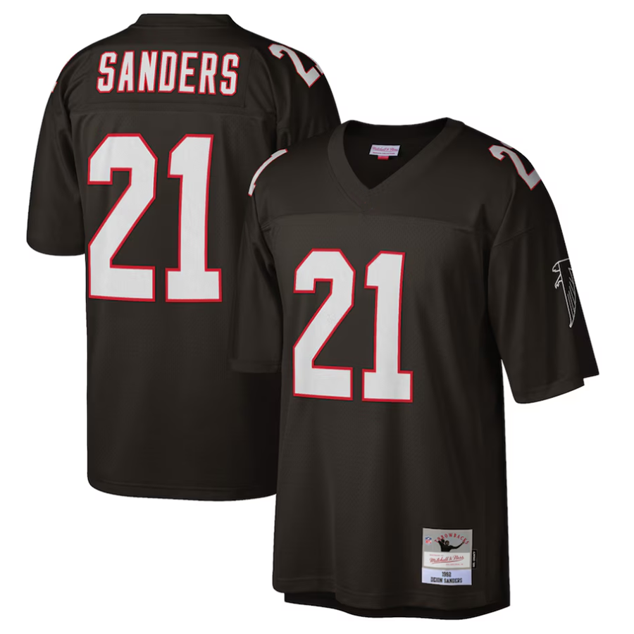 Silnrao A.Falcons #21 Deion Sanders Mitchell & Ness Black 1992 Retired Player Replica Stitched Jerseys