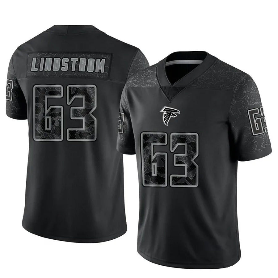 Silnrao A.Falcons #63 Chris Lindstrom Player Black RFLCTV Limited Stitched Jerseys