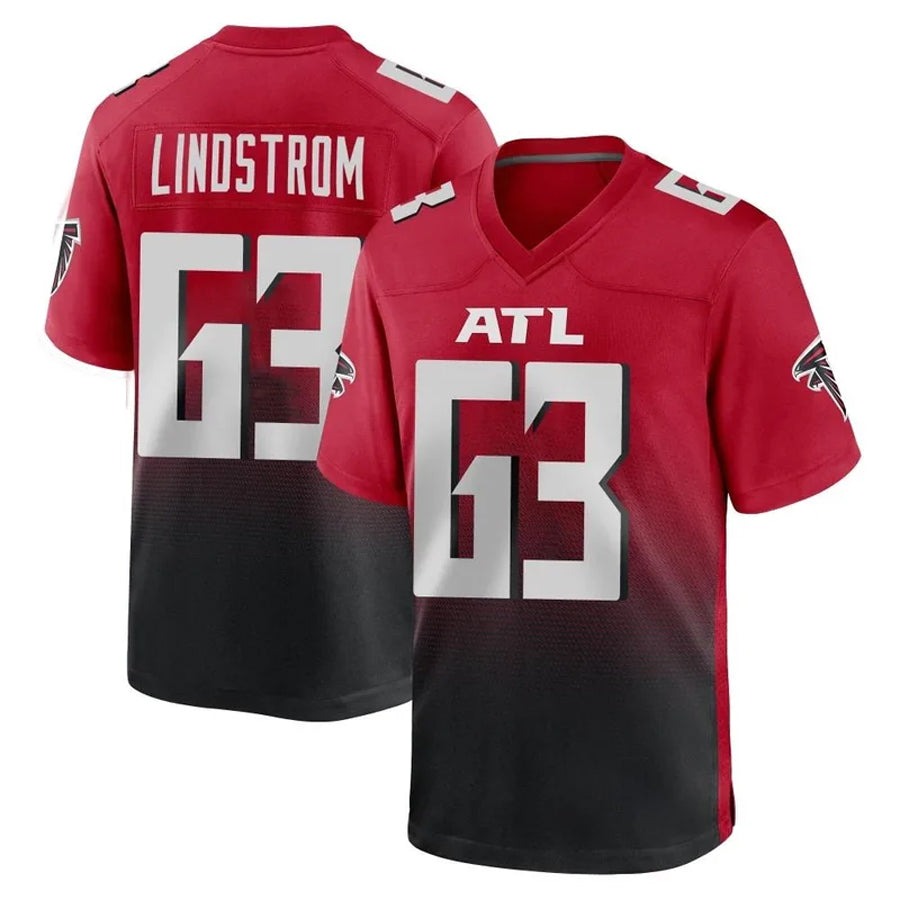 Silnrao A.Falcons #63 Chris Lindstrom Player Red Home Game Stitched Jerseys
