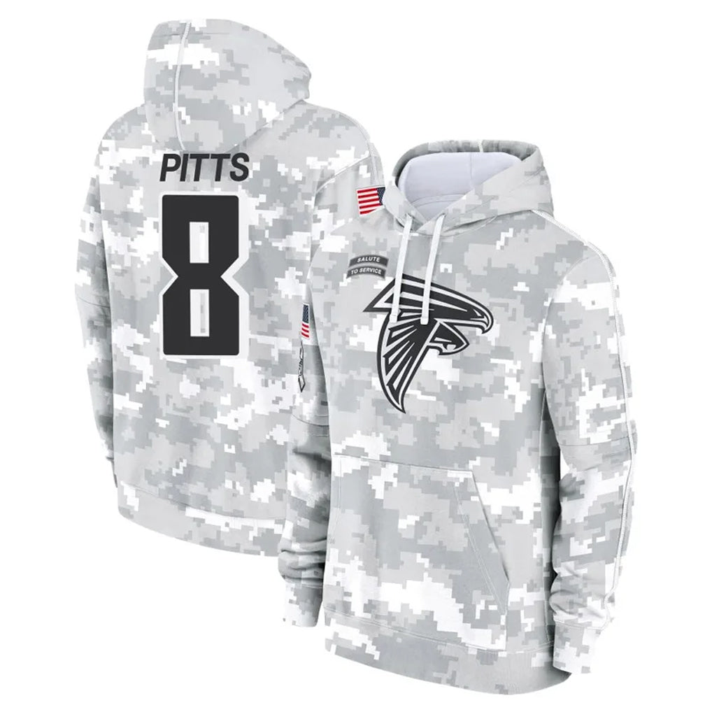 Silnrao A.Falcons #8 Kyle Pitts Player Arctic Camo Salute to Service Limited Hoodie Stitched Jerseys