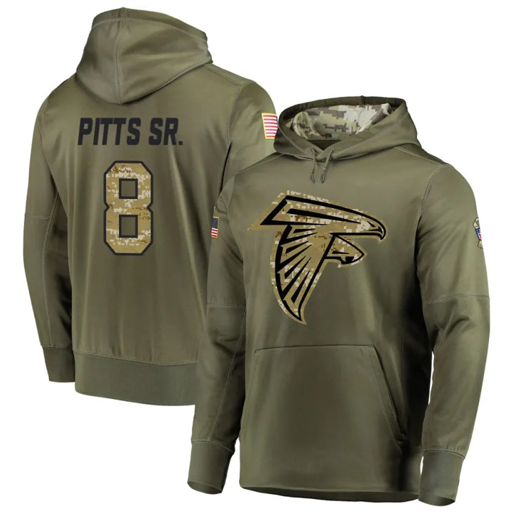 Silnrao A.Falcons #8 Kyle Pitts Player Salute to Service Club Fleece Olive Hoodie Stitched Jerseys