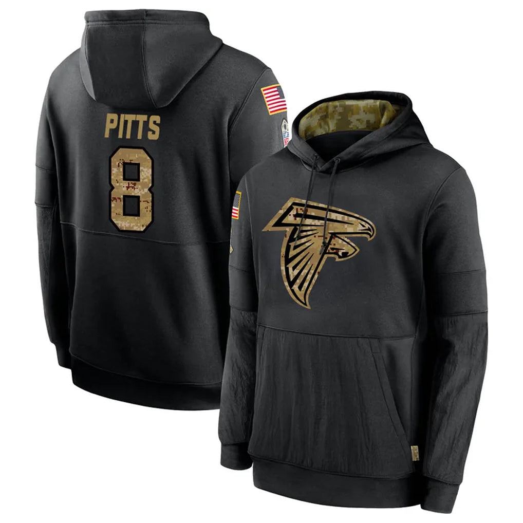 Silnrao A.Falcons #8 Kyle Pitts Player Salute to Service Limited Black Hoodie Stitched Jerseys