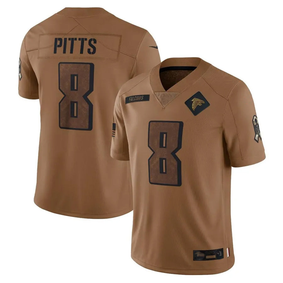 Silnrao A.Falcons #8 Kyle Pitts Sr. Player Brown Salute To Service Limited Stitched Jerseys