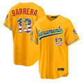 Silnrao Athletics #13 Luis Barrera Player Gold USA 250 Fourth of July Home Game Stitched Jerseys