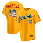 Silnrao Athletics #13 Luis Barrera Player Gold USA 250 Fourth of July Home Game Stitched Jerseys