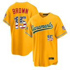 Silnrao Athletics #15 Seth Brown Player Gold USA 250 Fourth of July Home Game Stitched Jerseys