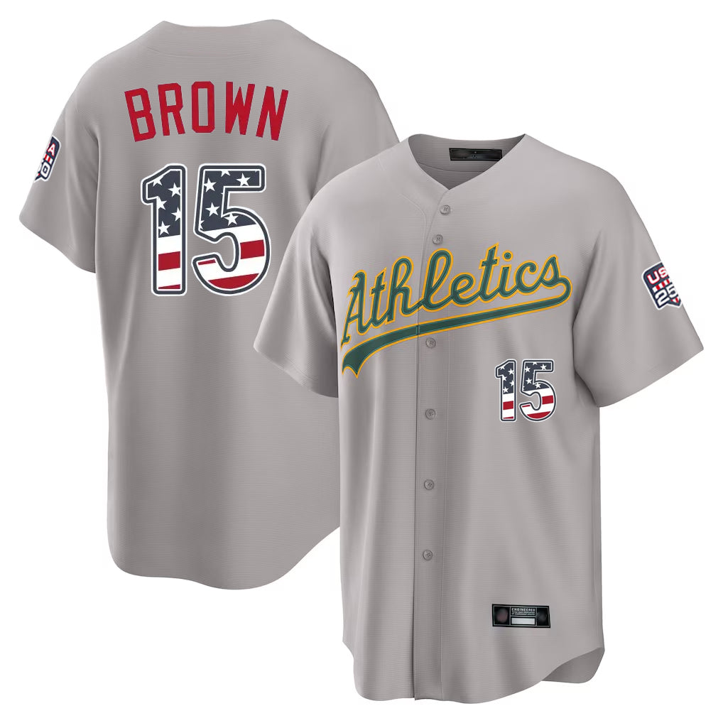 Silnrao Athletics #15 Seth Brown Player Gray USA 250 Fourth of July Home Game Stitched Jerseys