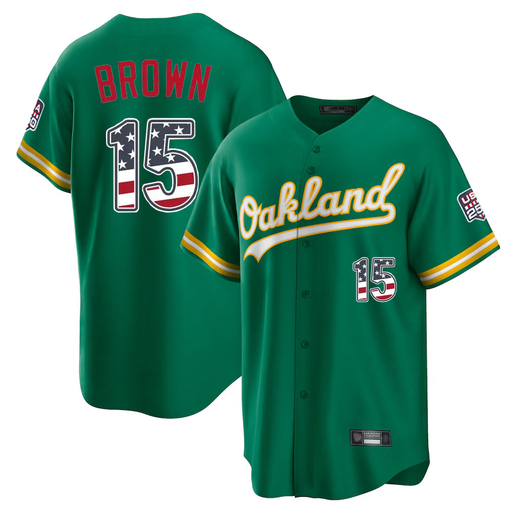 Silnrao Athletics #15 Seth Brown Player Kelly Green USA 250 Fourth of July Home Game Stitched Jerseys