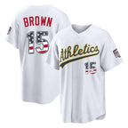 Silnrao Athletics #15 Seth Brown Player White USA 250 Fourth of July Home Game Stitched Jerseys