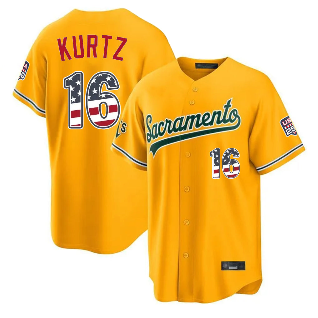 Silnrao Athletics #16 Nick Kurtz Player Gold USA 250 Fourth of July Home Game Stitched Jerseys