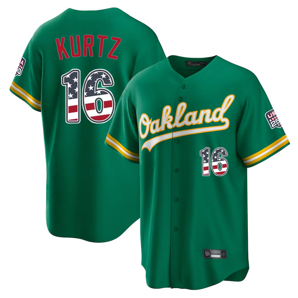 Silnrao Athletics #16 Nick Kurtz Player Kelly Green USA 250 Fourth of July Home Game Stitched Jerseys
