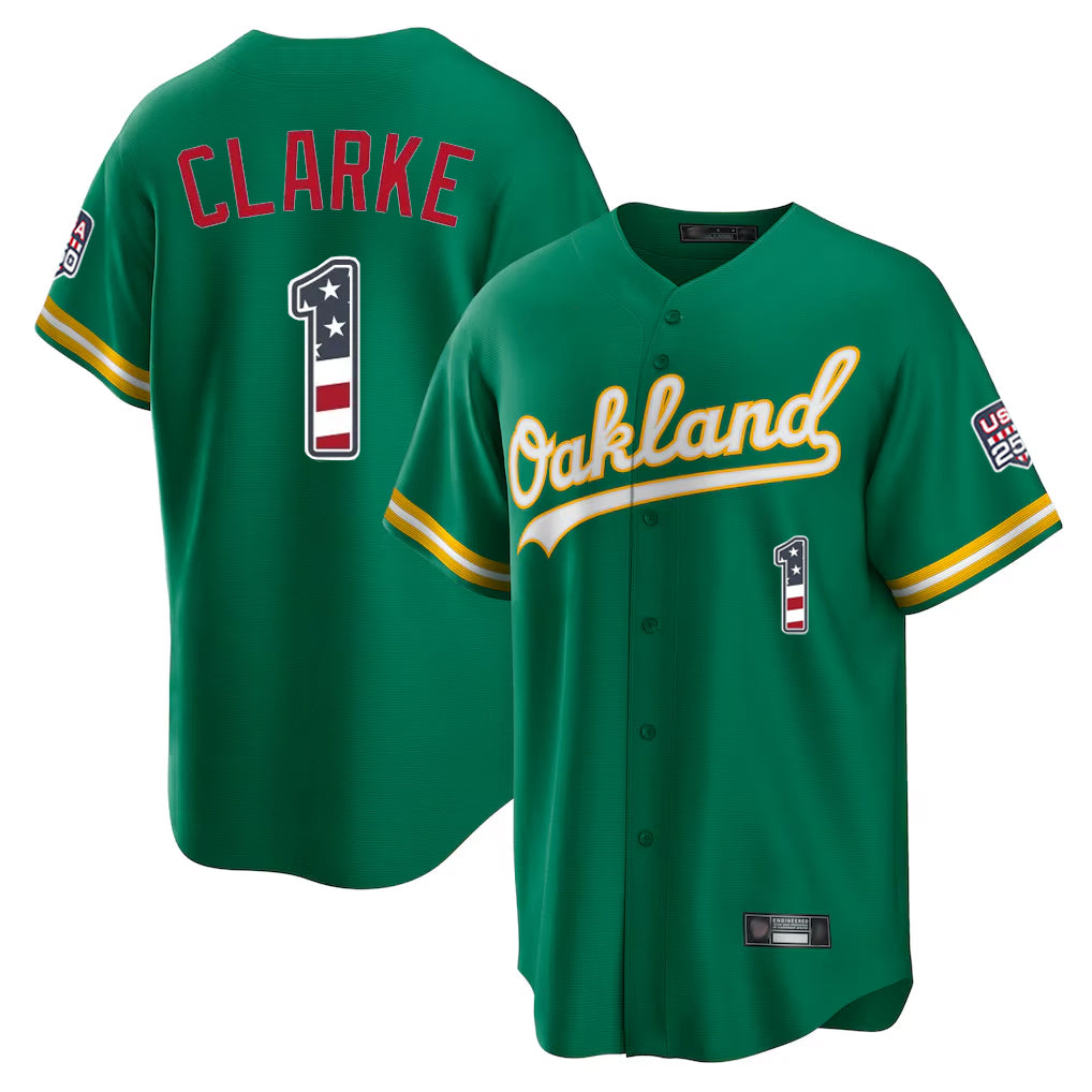 Silnrao Athletics #1 Denzel Clarke Player Kelly Green USA 250 Fourth of July Home Game Stitched Jerseys