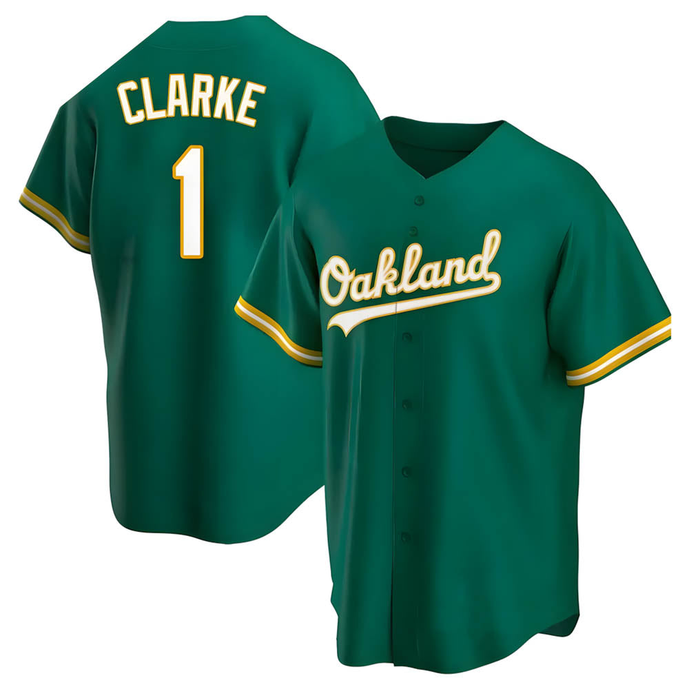 Silnrao Athletics #1 Denzel Clarke player Green Replica Kelly Alternate Stitched Jersey
