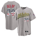 Silnrao Athletics #20 Zack Gelof Player Gray USA 250 Fourth of July Home Game Stitched Jerseys