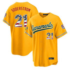 Silnrao Athletics #21 Tyler Soderstrom Player Gold USA 250 Fourth of July Home Game Stitched Jerseys