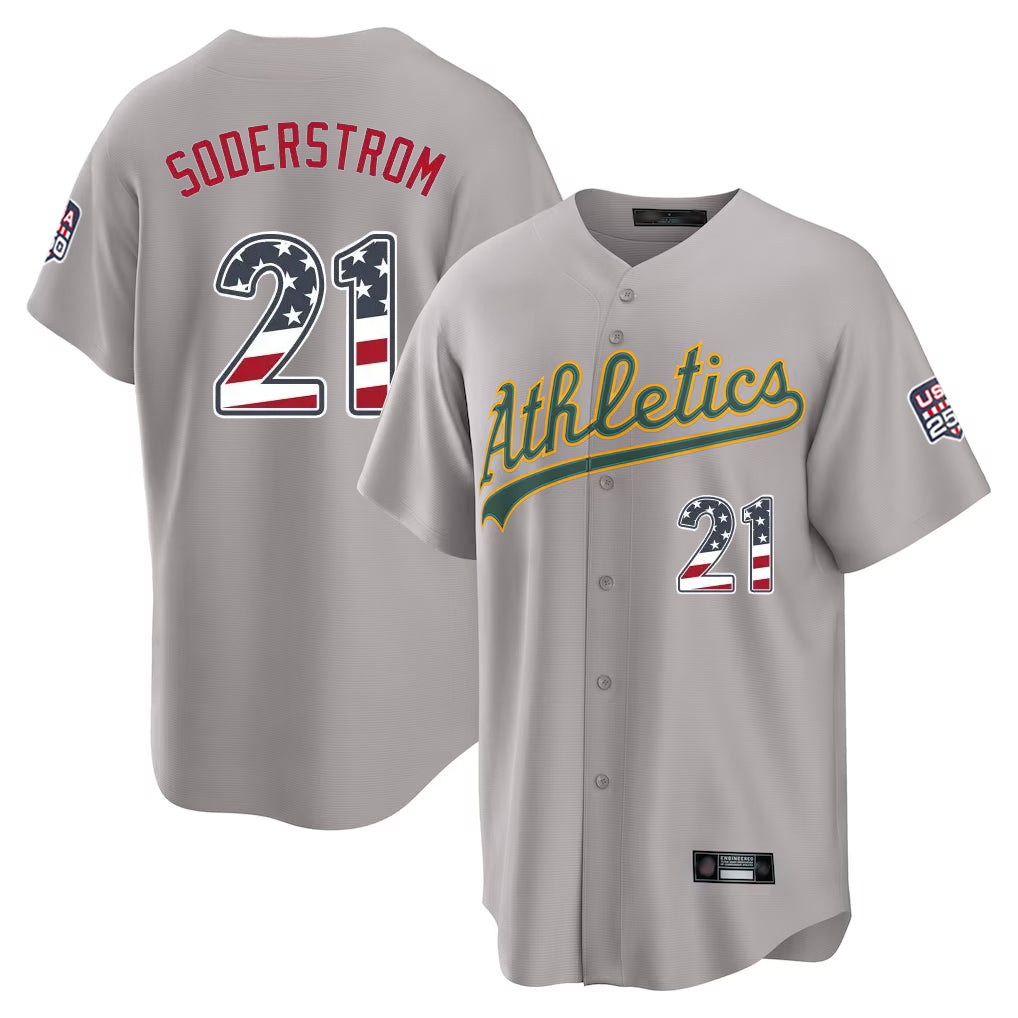 Silnrao Athletics #21 Tyler Soderstrom Player Gray USA 250 Fourth of July Home Game Stitched Jerseys