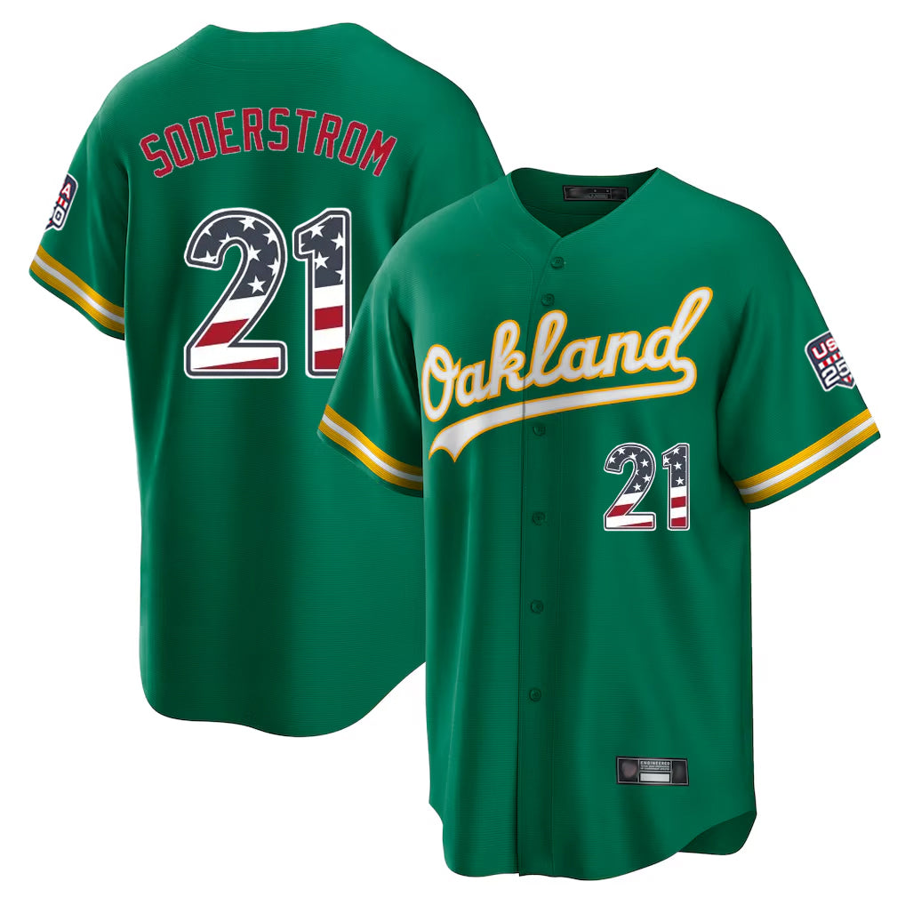 Silnrao Athletics #21 Tyler Soderstrom Player Kelly Green USA 250 Fourth of July Home Game Stitched Jerseys