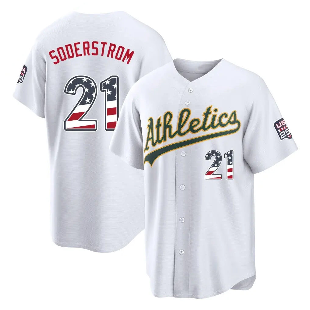 Silnrao Athletics #21 Tyler Soderstrom Player White USA 250 Fourth of July Home Game Stitched Jerseys