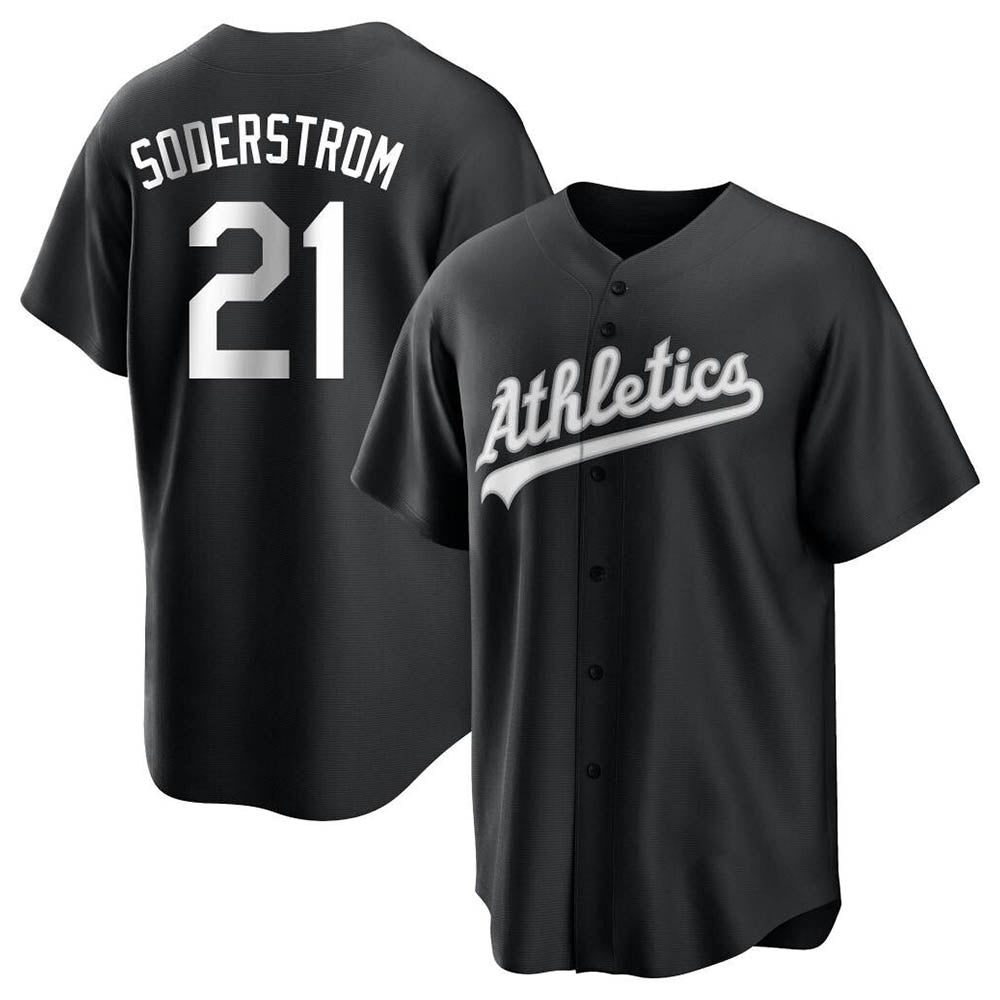 Silnrao Athletics #21 Tyler Soderstrom player Black&White Replica Stitched Jersey