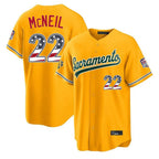 Silnrao Athletics #22 Jeff McNeil Player Gold USA 250 Fourth of July Home Game Stitched Jerseys