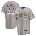 Silnrao Athletics #22 Jeff McNeil Player Gray USA 250 Fourth of July Home Game Stitched Jerseys