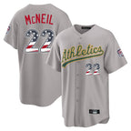 Silnrao Athletics #22 Jeff McNeil Player Gray USA 250 Fourth of July Home Game Stitched Jerseys