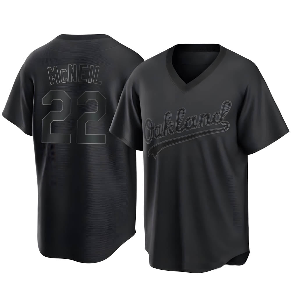 Silnrao Athletics #22 Jeff McNeil player Black Replica Pitch Fashion Stitched Jersey