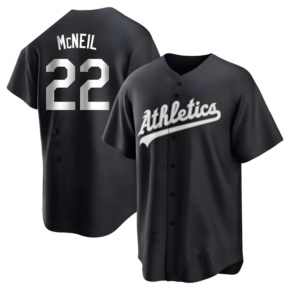 Silnrao Athletics #22 Jeff McNeil player Black&White Replica Stitched Jersey