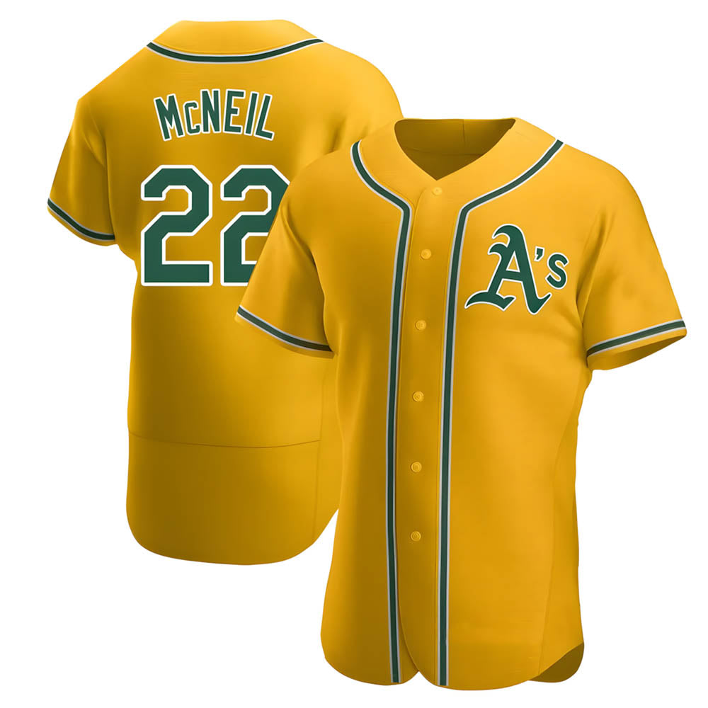 Silnrao Athletics #22 Jeff McNeil player Gold Authentic Alternate Stitched Jersey