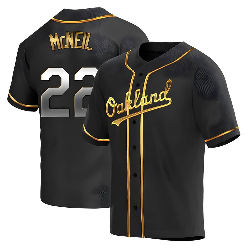 Silnrao Athletics #22 Jeff McNeil player Gold Replica Black en Alternate Stitched Jersey