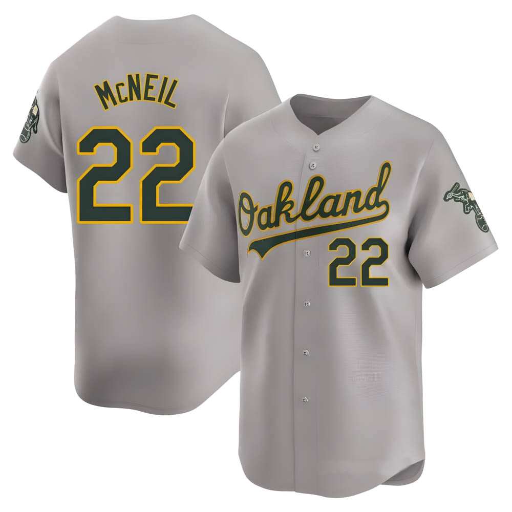 Silnrao Athletics #22 Jeff McNeil player Gray Limited Away Stitched Jersey