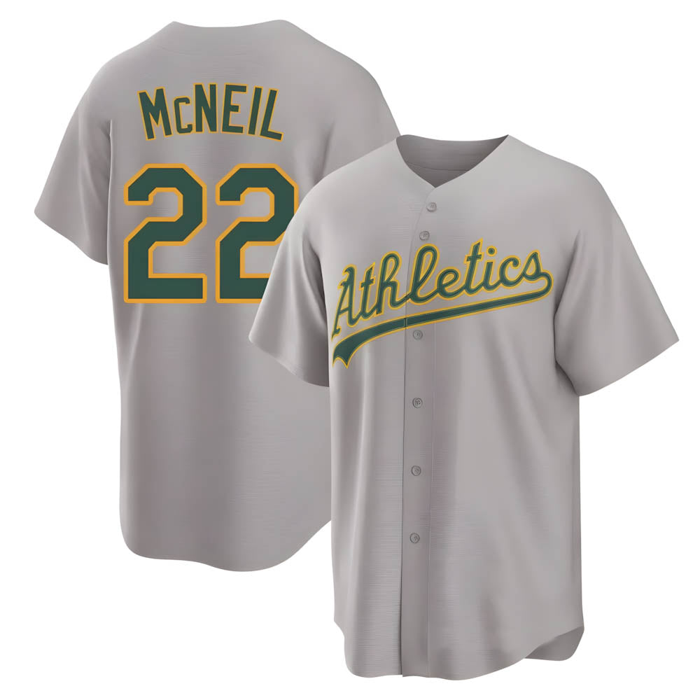 Silnrao Athletics #22 Jeff McNeil player Gray Replica Away Stitched Jersey