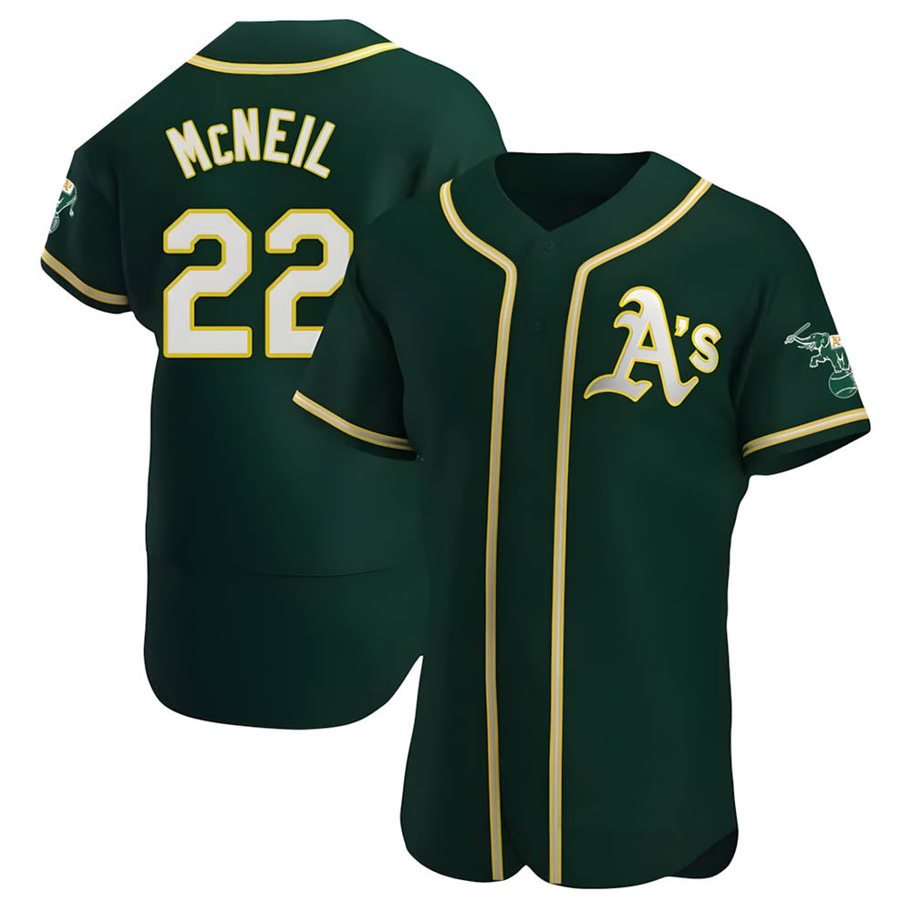 Silnrao Athletics #22 Jeff McNeil player Green Authentic Alternate Stitched Jersey