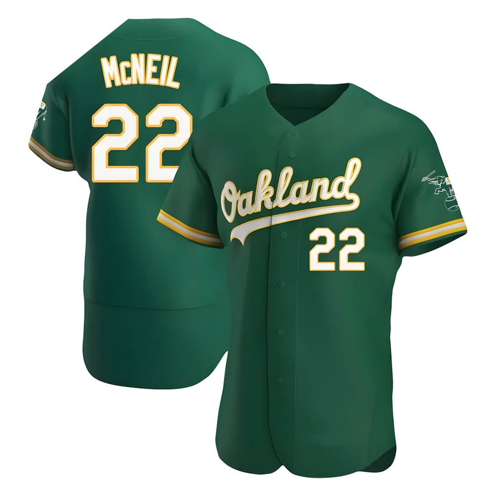 Silnrao Athletics #22 Jeff McNeil player Green Authentic Kelly Alternate Stitched Jersey