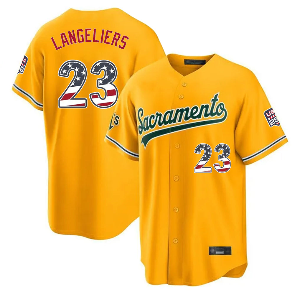 Silnrao Athletics #23 Shea Langeliers Player Gold USA 250 Fourth of July Home Game Stitched Jerseys
