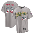 Silnrao Athletics #23 Shea Langeliers Player Gray USA 250 Fourth of July Home Game Stitched Jerseys