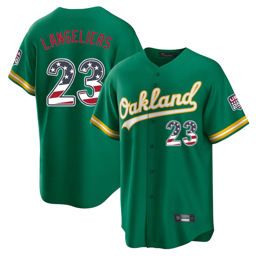 Silnrao Athletics #23 Shea Langeliers Player Kelly Green USA 250 Fourth of July Home Game Stitched Jerseys