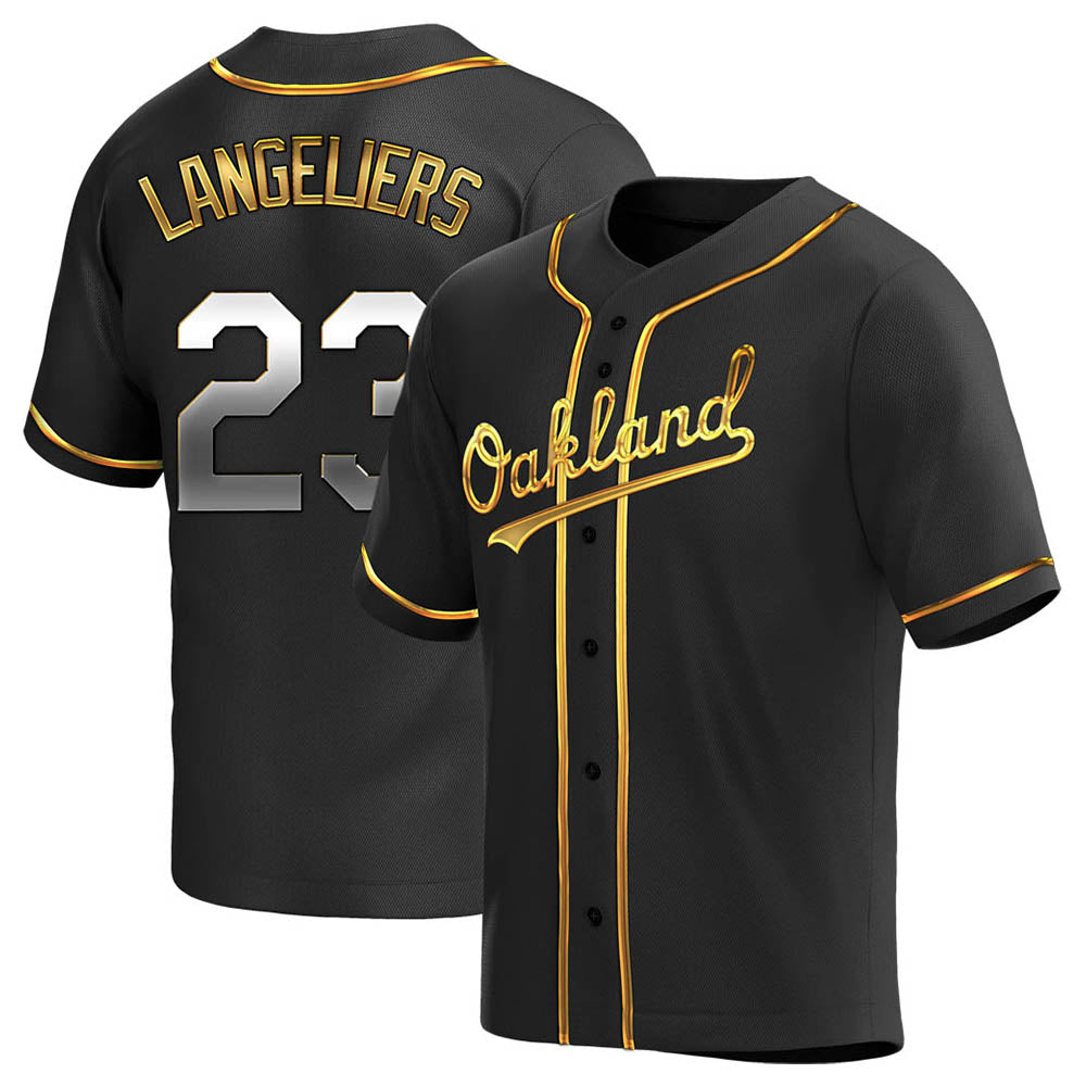 Silnrao Athletics Athletics #23 Shea Langeliers Player Black Golden Replica Alternate Stitched Jerseys