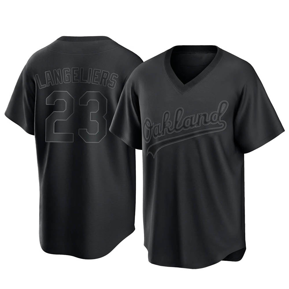 Silnrao Athletics #23 Shea Langeliers Player Black Replica Pitch Fashion T shirt Stitched Jerseys