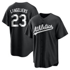 Silnrao Athletics #23 Shea Langeliers Player Black&White Replica Stitched Jerseys