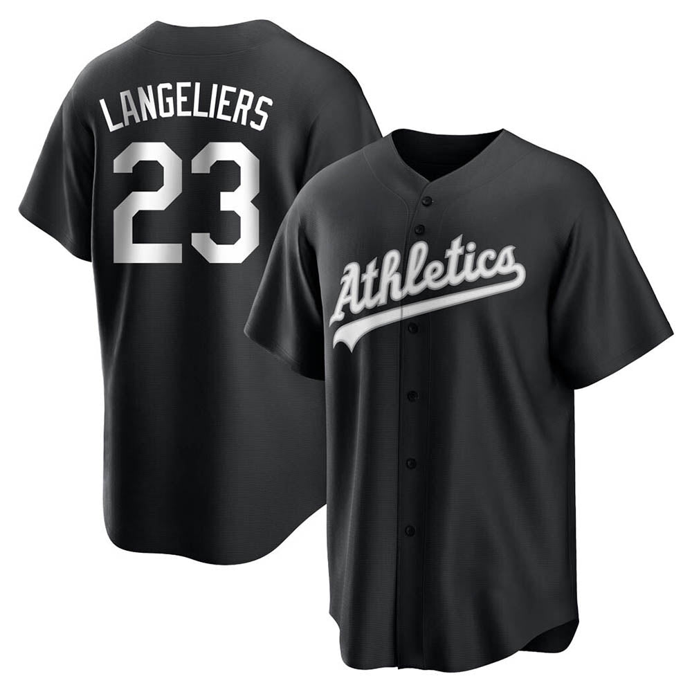 Silnrao Athletics #23 Shea Langeliers Player Black&White Replica Stitched Jerseys