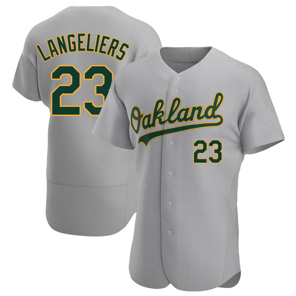 Silnrao Athletics #23 Shea Langeliers Player Gray Authentic Road Stitched Jersey