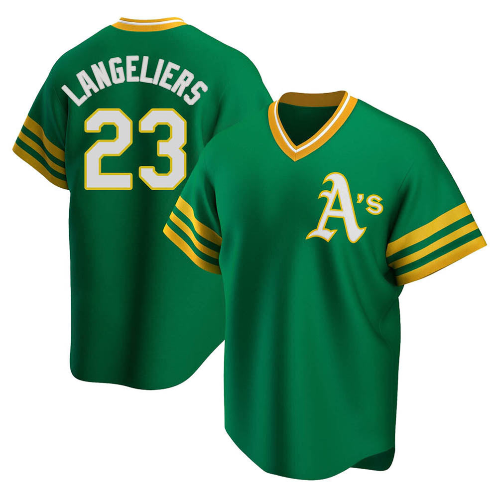 Silnrao Athletics #23 Shea Langeliers Player Green Replica Cooperstown Collection T shirt Stitched Jerseys