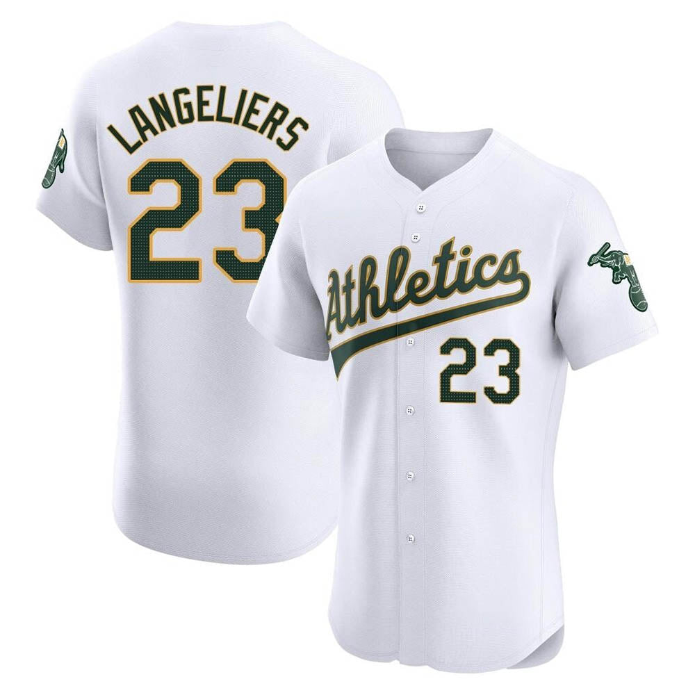 Silnrao Athletics #23 Shea Langeliers Player White Elite Home Stitched Jersey