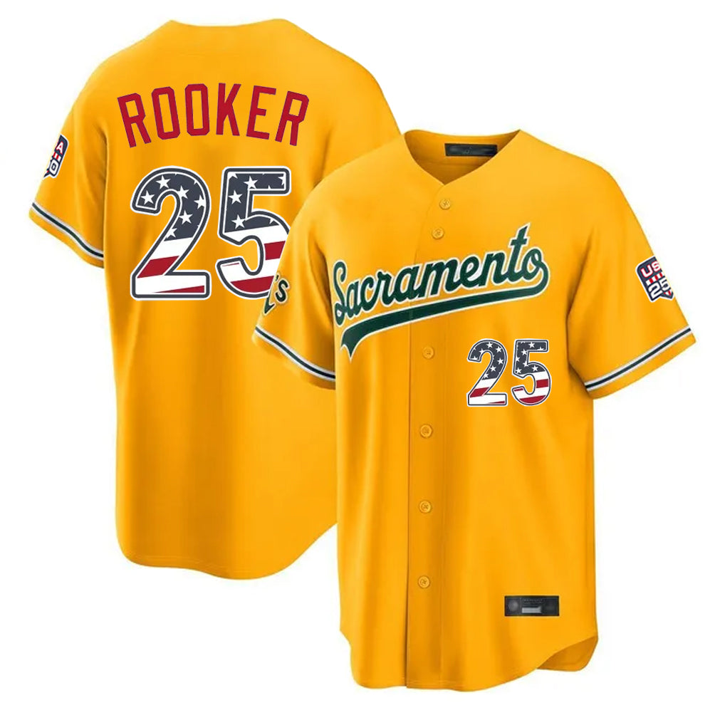 Silnrao Athletics #25 Brent Rooker Player Gold USA 250 Fourth of July Home Game Stitched Jerseys