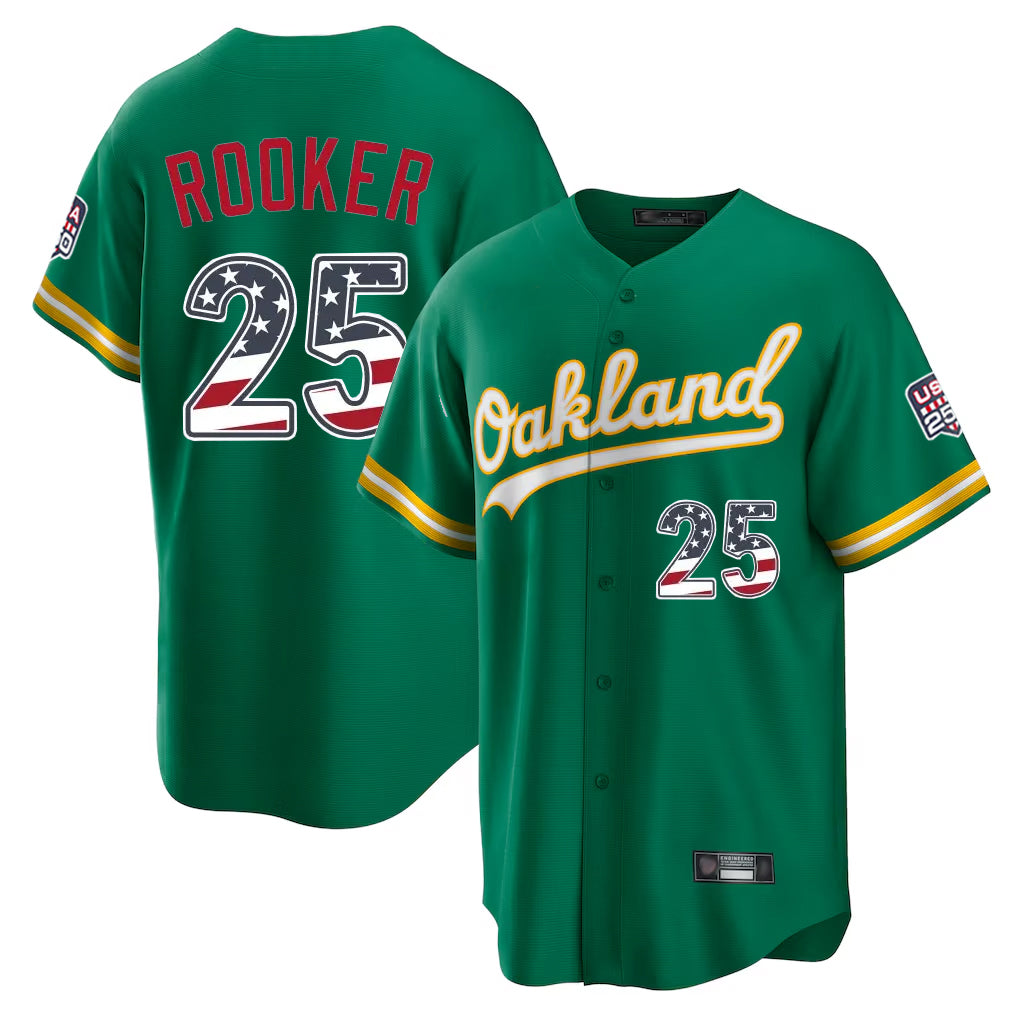 Silnrao Athletics #25 Brent Rooker Player Kelly Green USA 250 Fourth of July Home Game Stitched Jerseys