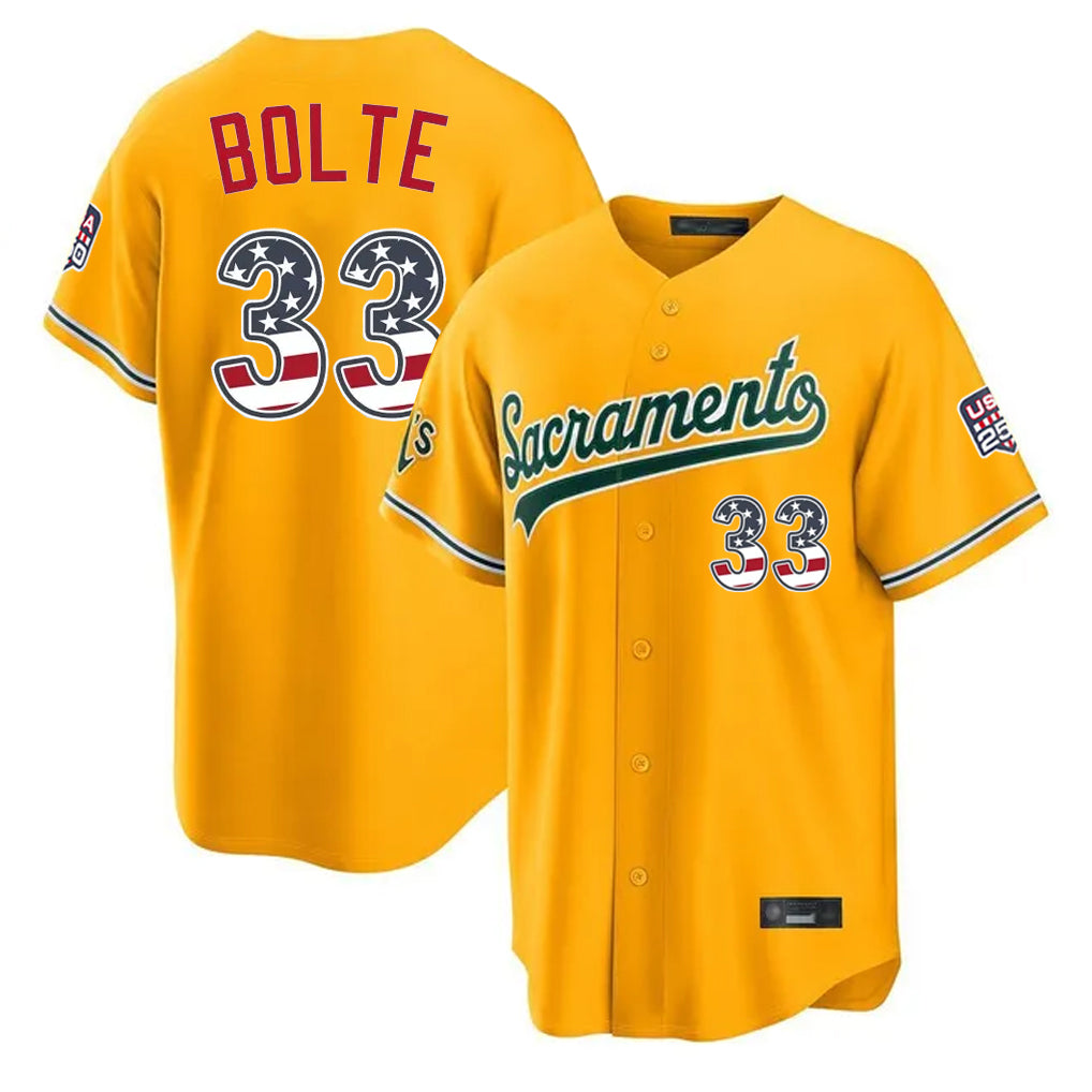 Silnrao Athletics #33 Henry Bolte Player Gold USA 250 Fourth of July Home Game Stitched Jerseys