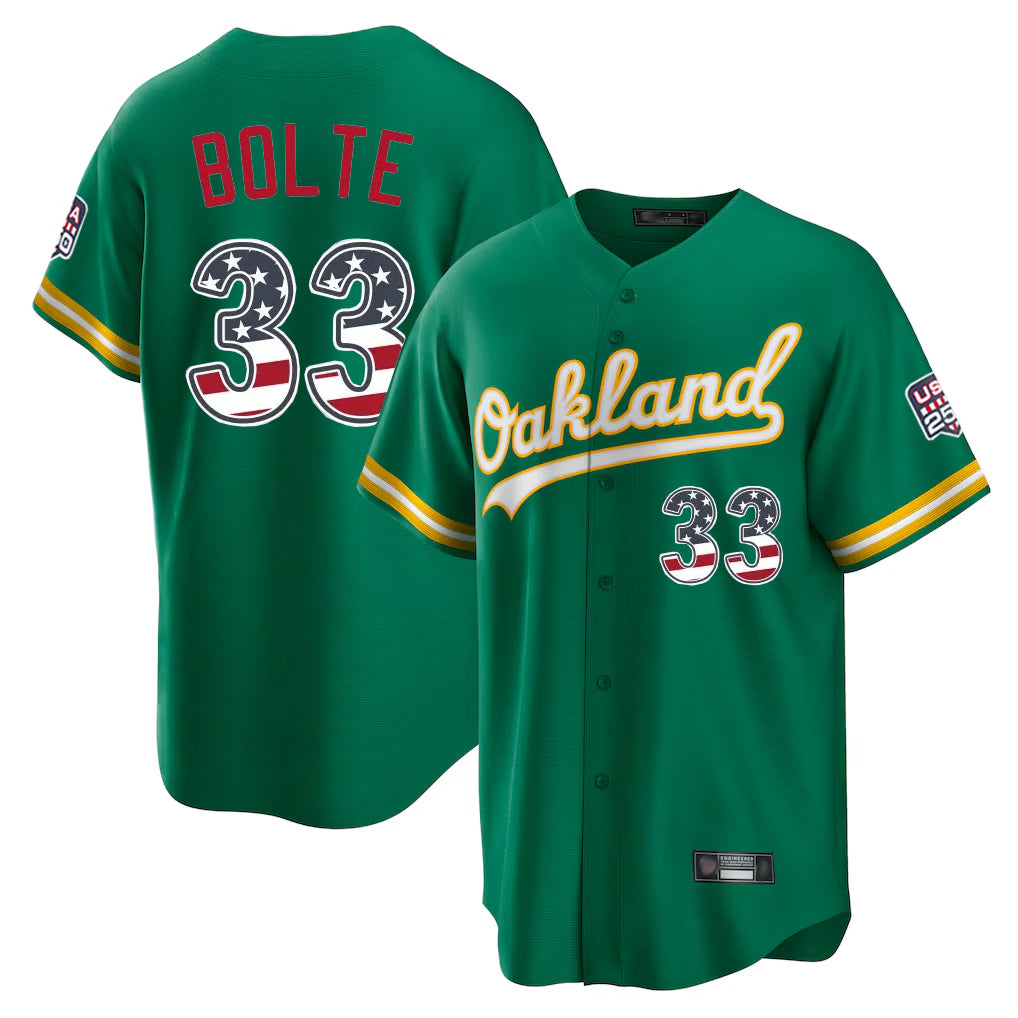 Silnrao Athletics #33 Henry Bolte Player Kelly Green USA 250 Fourth of July Home Game Stitched Jerseys