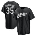 Silnrao Athletics #35 Rickey Henderson Player Black&White Replica Stitched Jersey