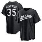 Silnrao Athletics #35 Rickey Henderson Player Black&White Replica Stitched Jersey